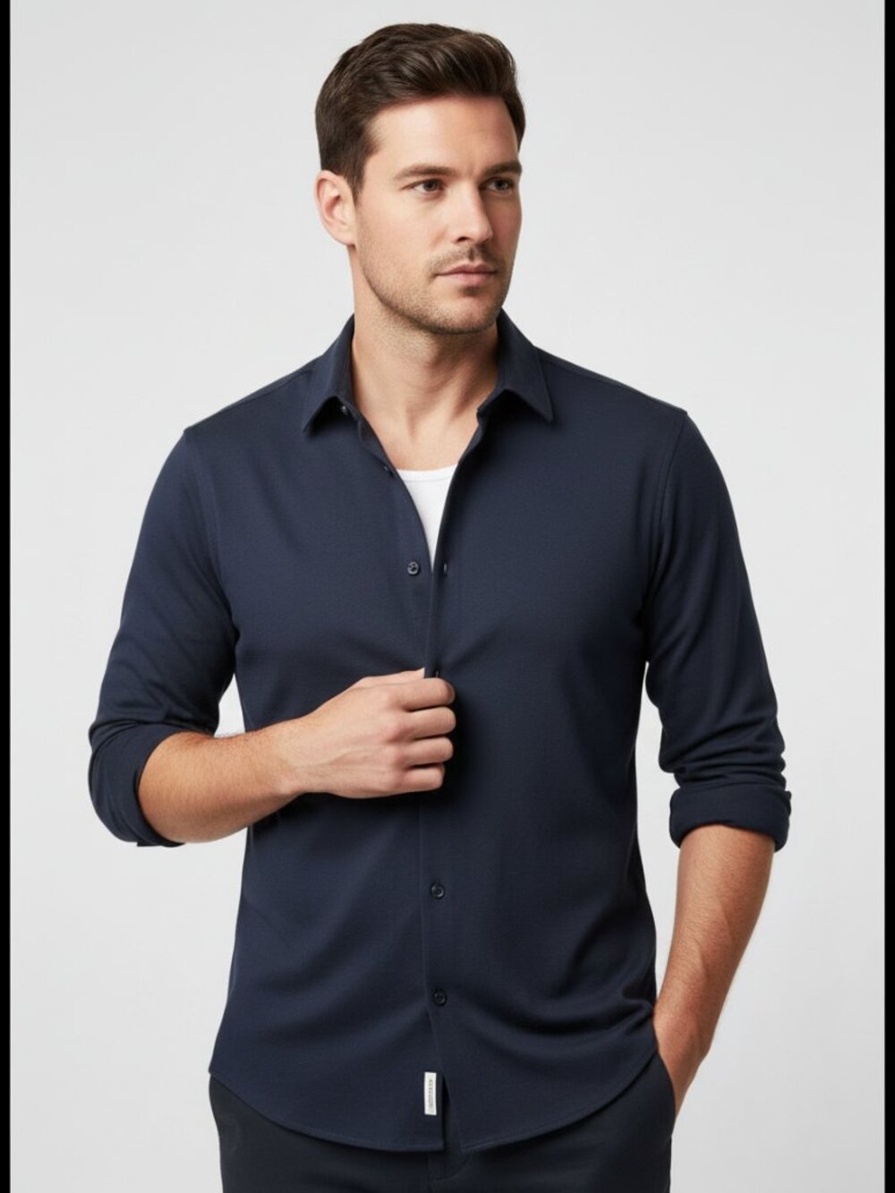 Vince Mens Stretch Cotton Poplin Shirt Navy XL Button Down Long Sleeve